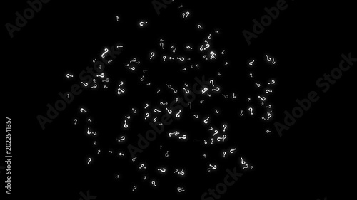 White glowing question mark animation on black background, doodle sketch confusion symbol with seamless floating motion graphics for mystery and storytelling video projects in 4K