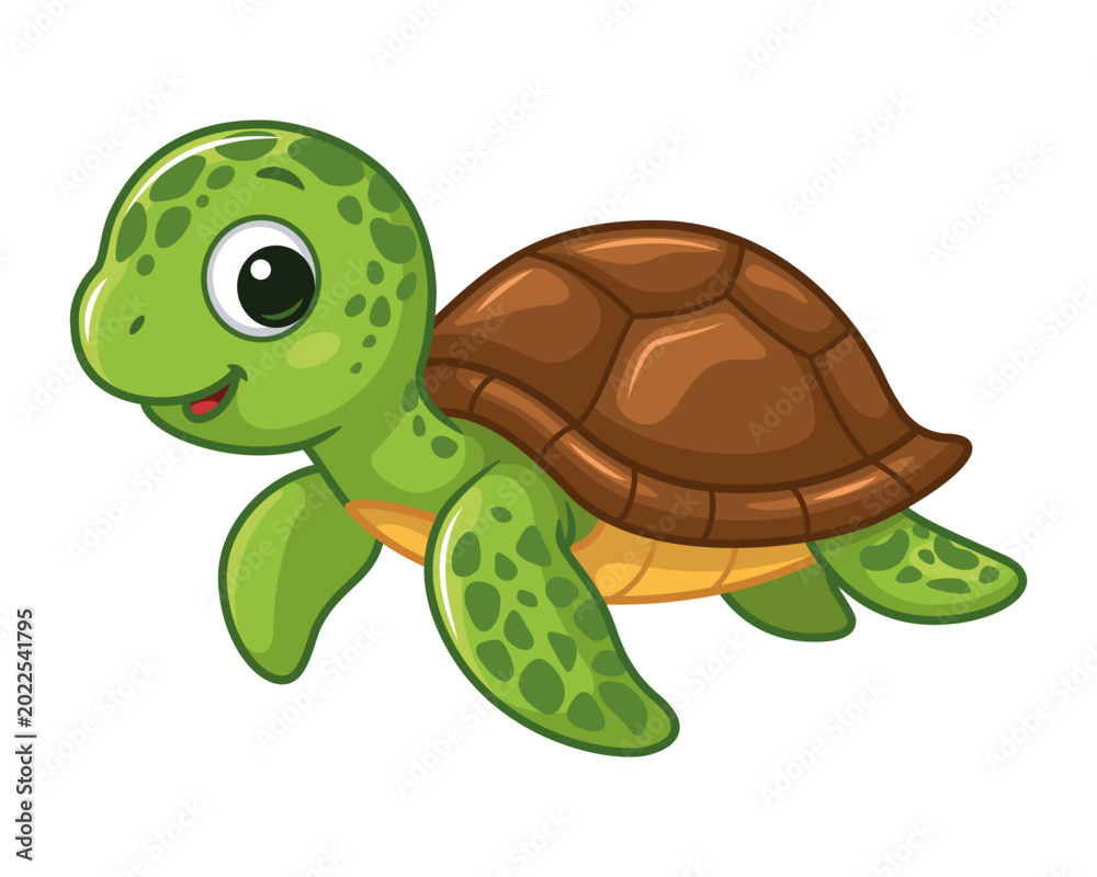 Obraz premium Cute Cartoon Sea Turtle Illustration