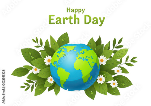 Earth day celebration with green leaves and flowers PNG isolated on transparent background