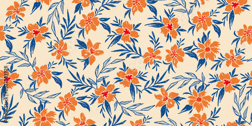 vector seamless pattern with abstract flowers