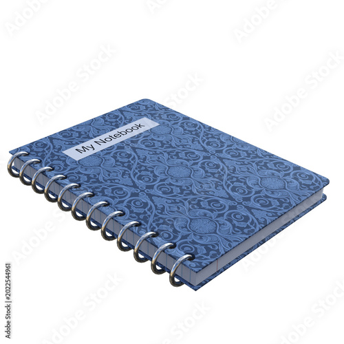 Blue spiral bound notebook with floral pattern