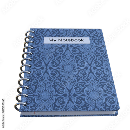 Blue spiral bound notebook with floral pattern cover