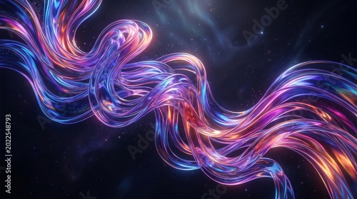 Vibrant Iridescent Glass Ribbons Flowing in a Cosmic Starfield