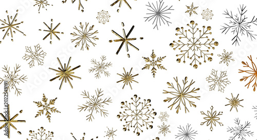 Bild auf Leinwand Elegant gold and silver snowflake pattern on a white background, ideal for winter holiday designs