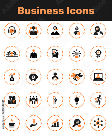 circular dashed business icons set 