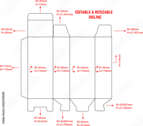 Pharmaceutical Box Dieline Template with Dimensions – Editable Folding Carton Vector