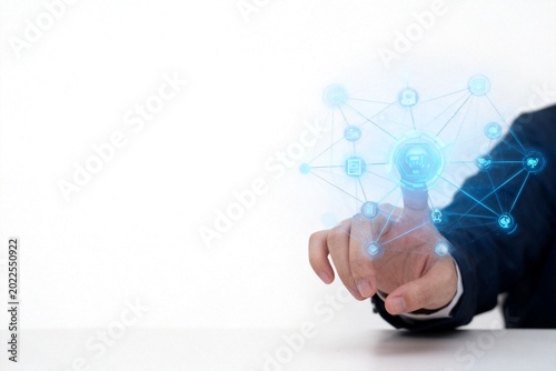 Hand interacting with digital network interface
