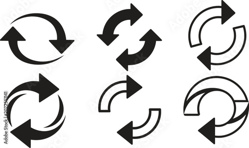 Bild auf Leinwand Set of black circular arrow icons for reload refresh and rotation symbols for di