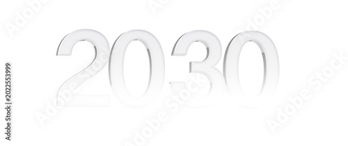 Foto 2030 text in white on a white background, concept for future or year