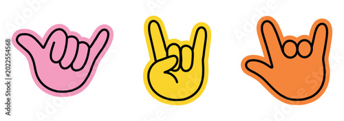 Quadro su tela Set of colorful hand gesture icons showing shaka rock and love signs