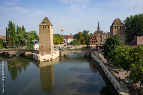 A street and river in Strasbourg, France