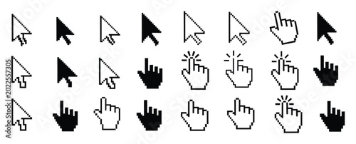 Bild auf Leinwand Click cursor set icon, arrow and hand pointer, computer cursor mouse forms Vecto