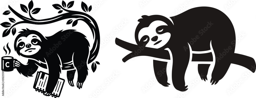 Fototapeta premium Sloth silhouette vector art relaxing animal illustration for design projects