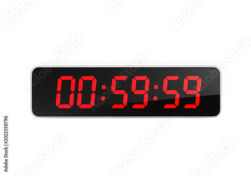 Digital clock showing zero countdown isolated on transparent background