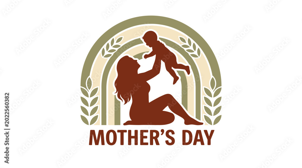 Fototapeta premium A mother kneeling and playfully holding her baby in front of an ornate archway on Mother's Day