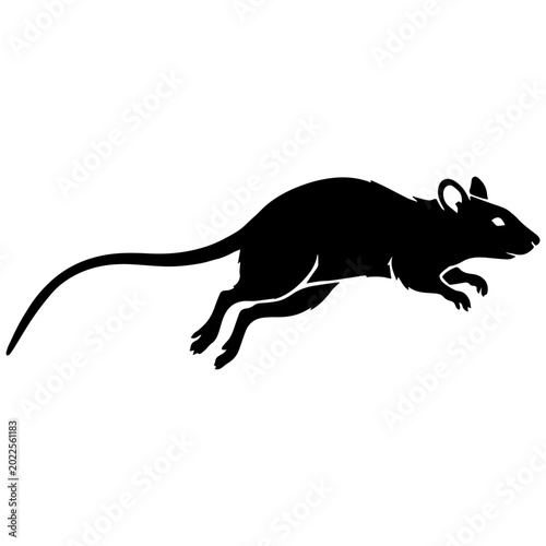 Bilde på lerret Black and white silhouette of a jumping rat in mid-air motion