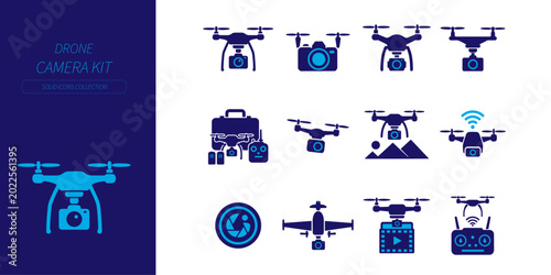 Fotografie Drone Camera Kit solid icons collocation