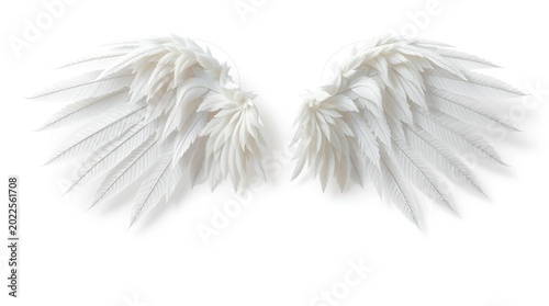 A Pair of Beautiful and Detailed White Angel Wings on a White Background