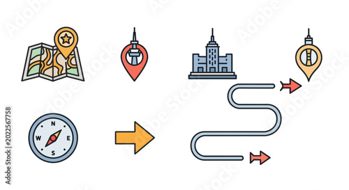 Bild auf Leinwand Navigation symbols for travel directions.
