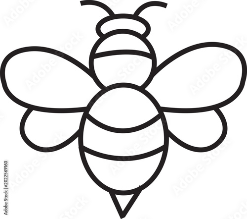 Cute cartoon bee and flower with honey, nature insect vector illustration, black silhouette design icon, simple drawing art