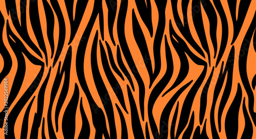 Orange and black tiger stripes pattern, seamless vector illustration