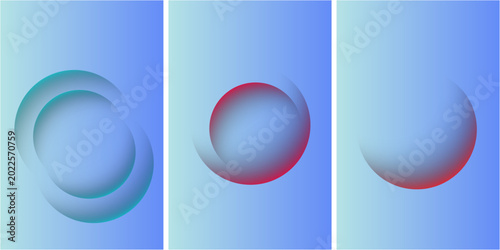 Φωτογραφία Abstract triptych gradient spheres in blue brown and teal