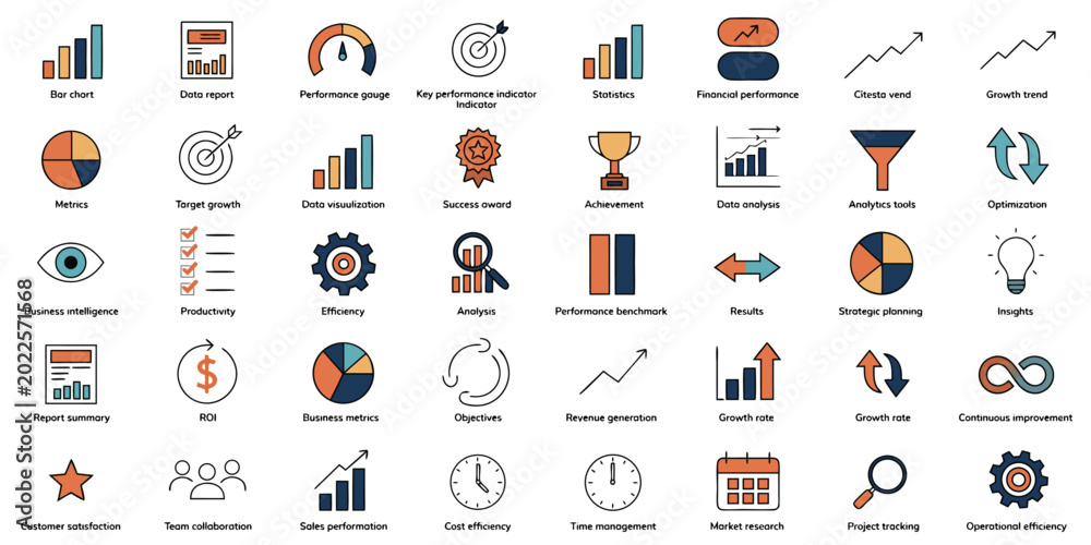 Fototapeta premium Professional business analytics and data visualization icons for financial reporting and growth strategy