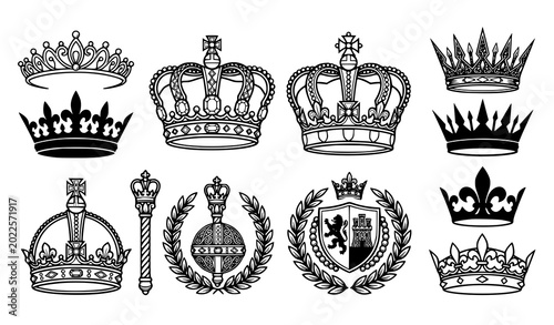 Fotografi Vintage Royal Crown and Heraldic Emblem Vector Collection