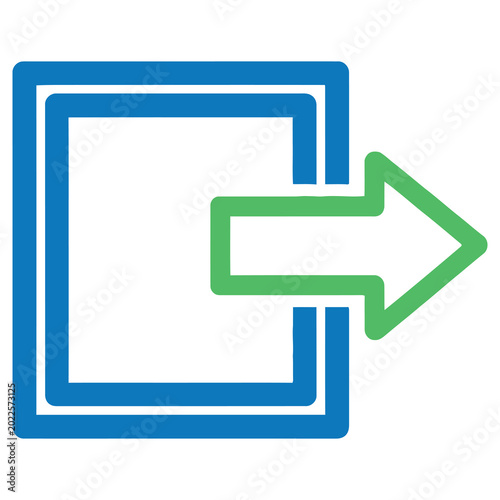 Blue square icon with green arrow pointing right