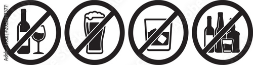Foto Four prohibition symbols with alcoholic beverages: wine, beer, liquor, and spiri