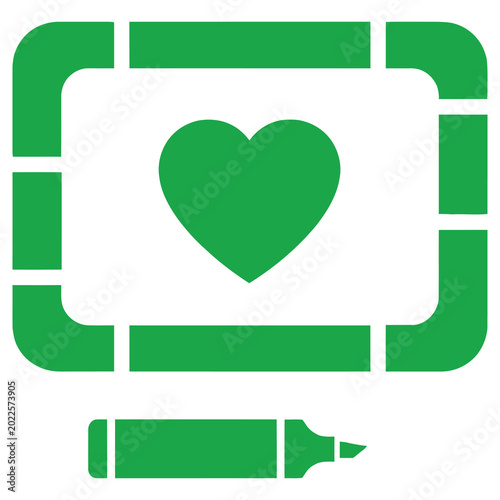 Green heart symbol on white background with marker