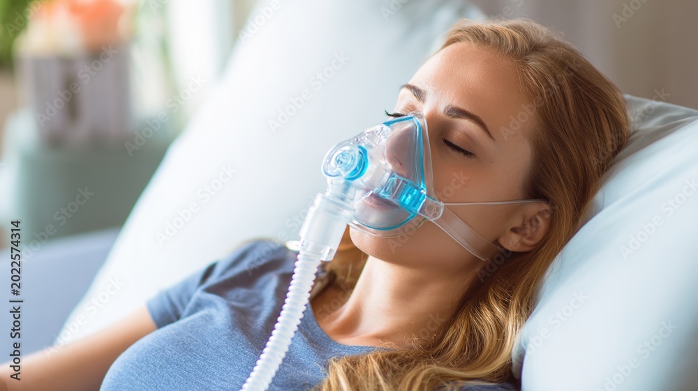 Fototapeta premium Oxygen Therapy medical concept 3D visualization, supplemental oxygen treatment for respiratory disorders and chronic lung diseases, patient oxygen inhalation equipment, healthcare treatment for hypoxi
