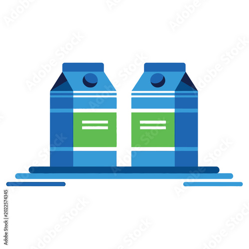 Two blue milk cartons on a blue surface