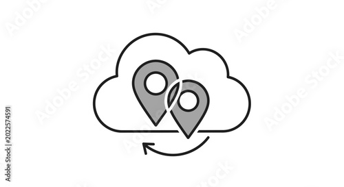 Foto Cloud with Location Pins Moving.