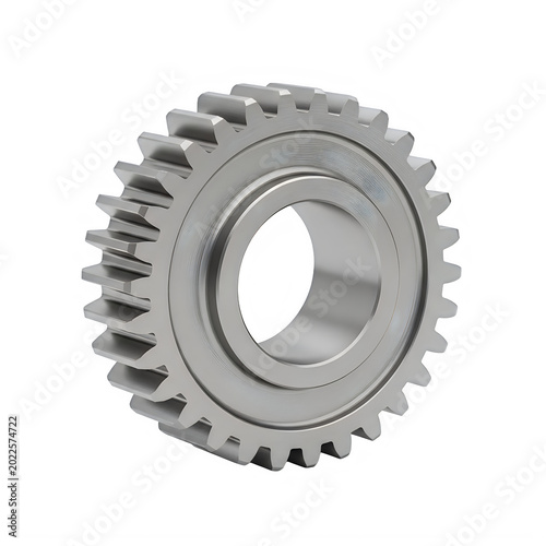 Precision metal gear with straight teeth for mechanical applications isolated on transparent background