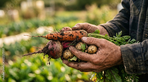 World Environment Day Weathered Farmer Hands Proudly Holding Freshly Harvested Organic Root Vegetables From Fertile Garden Soil, Farm to Table
