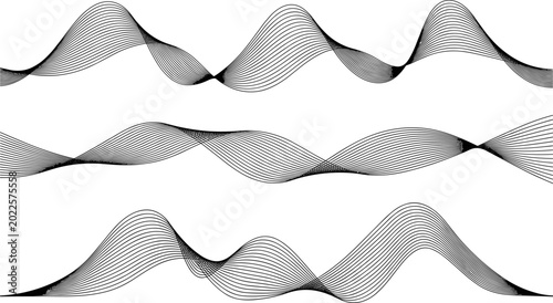 Quadro su tela Abstract black wavy line pattern collection representing oscillations, sine wave