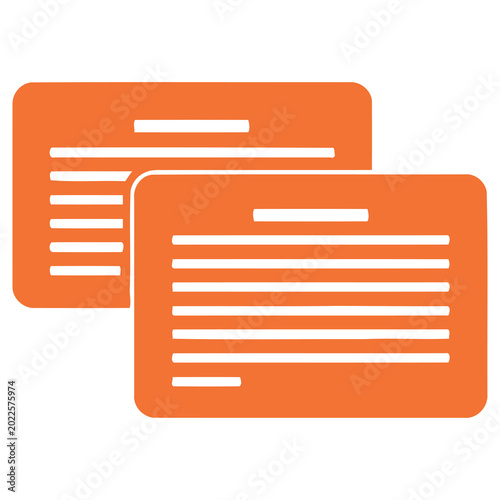 Two orange documents with white lines on a plain background