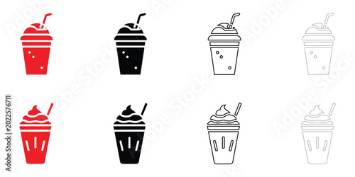 Milkshake cup icon vector set, milkshake vector, silhouette and line art illustration