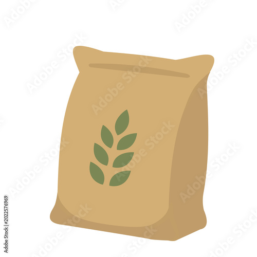 Farm Feed Sack Bag with Wheat Leaf Icon Flat Vector Illustration
