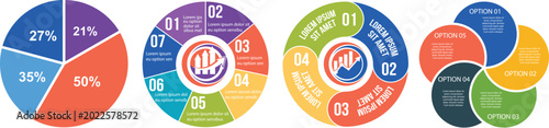 Circle arrows diagram infographic set. Vector of Circle arrows.  infographic set with pie chart. Circular arrows with 2-5 steps, options. Process chart, cycle diagram for business presentation, report