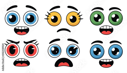 Fotografía Cartoon eyes expressions set happy winking angry sad and surprised faces