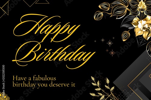 Photos Happy birthday greeting card with gold decorations on black background