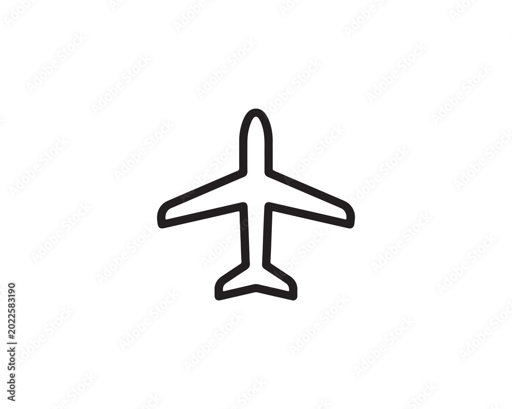Fototapeta premium Minimalist blue silhouette icon of airplane viewed from above, wings extended horizontally with tail fin visible, clean design symbolizing air travel, aviation, or airport services, simple geometric