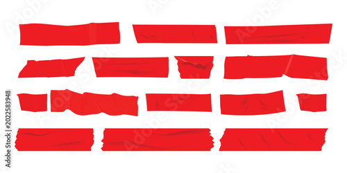 Various pieces of red tape.Piece red tape vector isolated illustration.Red tape art a composition of strips and crosses with bold visual impact with tape.