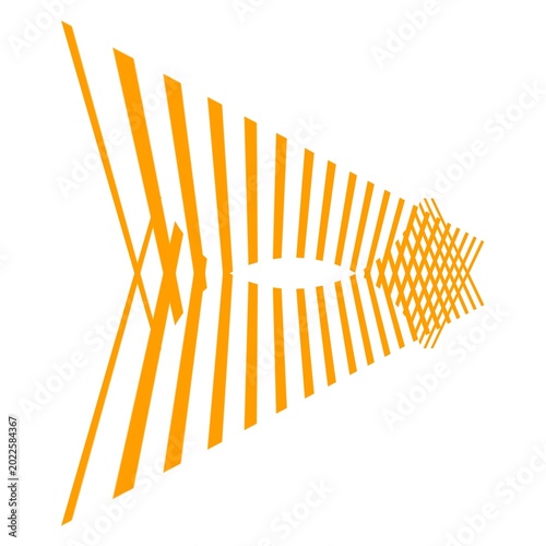 Abstract orange geometric line pattern with symmetrical striped composition creating optical illusion isolated on white background suitable for modern design decorative artwork textile print wallpaper