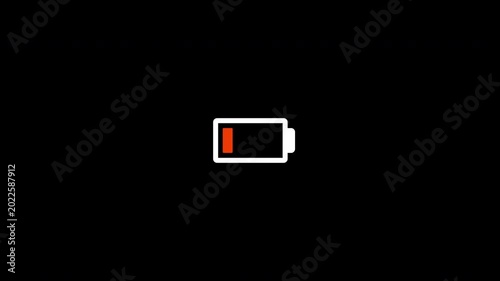 Mobile phone battery charging line by line and changing color from red to green animation. 4k seamless infinite loop. Concept of recharging energy, rest, sleep, enjoy, love.