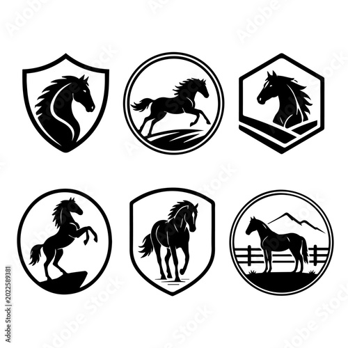 Modern Horse Emblem Logo Bundle Black White Livestock Ranch Vector Collection