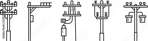 Foto Set of Utility Pole Icons with Electrical Equipment vector