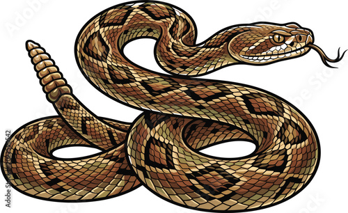 Tableau sur toile Realistic venomous rattlesnake graphic isolated on white, featuring intricate sc